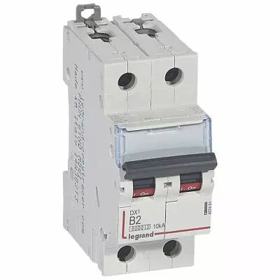 Disjoncteur DX� 6000 -vis/vis- 2P-230/400V~ -2A-10kA - courbe B-peigne HX� trad 2P- 2M (407491)