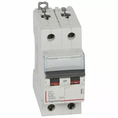 Disjoncteur DX� 6000 -vis/vis- 2P-230/400V~ -2A-10kA - courbe D-peigne HX� trad 2P-2M (408009)