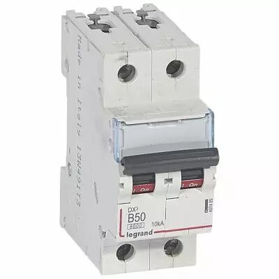 Disjoncteur DX� 6000 -vis/vis- 2P-230/400V~ -50A-10kA - courbe B-peigne HX� trad 2P- 2M (407499)