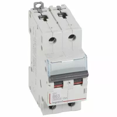 Disjoncteur DX� 6000 -vis/vis- 2P-230/400V~ -63A-10kA - courbe B-peigne HX� trad 2P- 2M (407500)