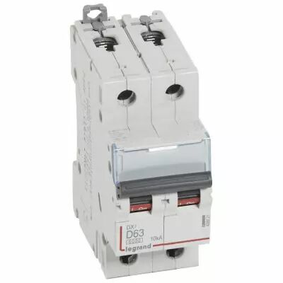 Disjoncteur DX� 6000 -vis/vis- 2P-230/400V~ -63A-10kA - courbe D-peigne HX� trad 2P-2M (408021)