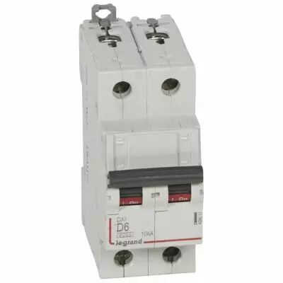 Disjoncteur DX� 6000 -vis/vis- 2P-230/400V~ -6A-10kA - courbe D-peigne HX� trad 2P-2M (408012)