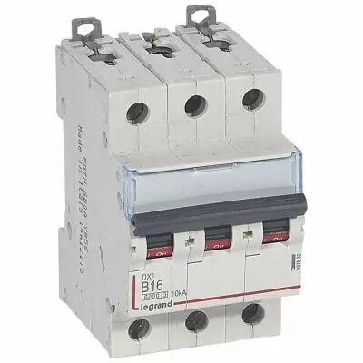Disjoncteur DX� 6000 -vis/vis- 3P- 400V~ - 16A-10kA - courbe B-peigne HX� trad 3P- 3M (407532)