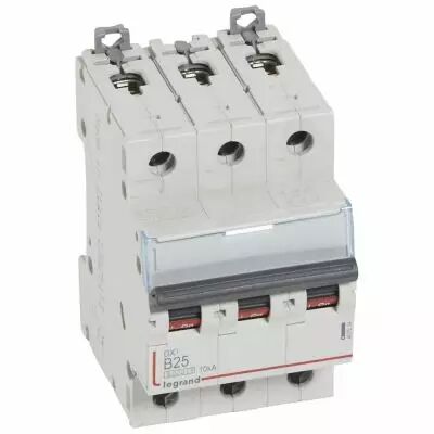 Disjoncteur DX� 6000 -vis/vis- 3P- 400V~ - 25A-10kA - courbe B-peigne HX� trad 3P- 3M (407534)