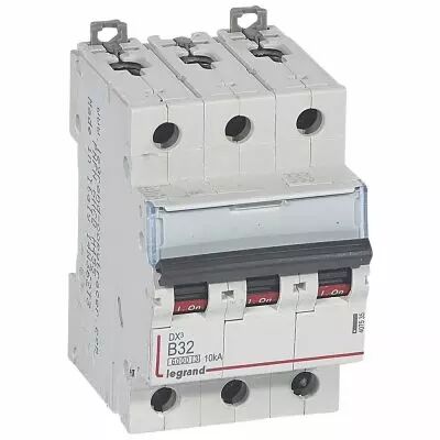 Disjoncteur DX� 6000 -vis/vis- 3P- 400V~ - 32A-10kA - courbe B-peigne HX� trad 3P- 3M (407535)