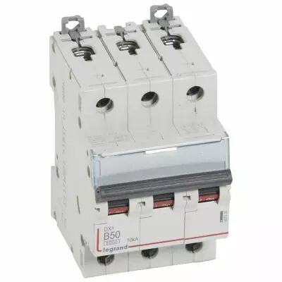 Disjoncteur DX� 6000 -vis/vis- 3P- 400V~ - 50A-10kA - courbe B-peigne HX� trad 3P- 3M (407537)