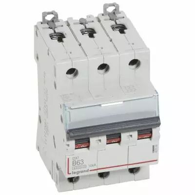 Disjoncteur DX� 6000 -vis/vis- 3P- 400V~ - 63A-10kA - courbe B-peigne HX� trad 3P- 3M (407538)