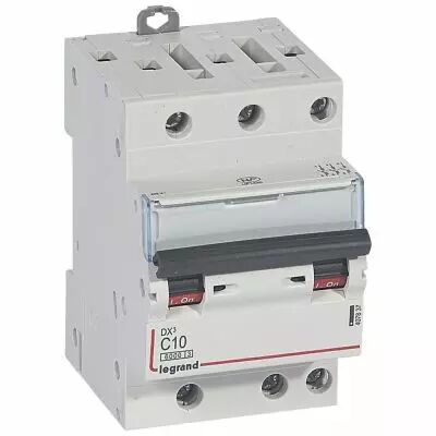 Disjoncteur DX� 6000 -vis/vis- 3P- 400V~-10A-10kA-courbeC-peigne HX� opti 4P - 3M (407837)