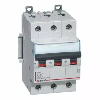 Disjoncteur DX� 6000 -vis/vis- 3P- 400V~-10A-10kA-courbeC-peigne HX� trad 4P - 3M (407827)