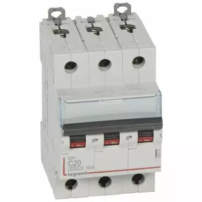 Disjoncteur DX� 6000 -vis/vis- 3P- 400V~-20A-10kA-courbeC-peigne HX� trad 4P - 3M (407830)