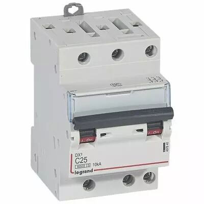 Disjoncteur DX� 6000 -vis/vis- 3P- 400V~-25A-10kA-courbeC-peigne HX� opti 4P - 3M (407840)