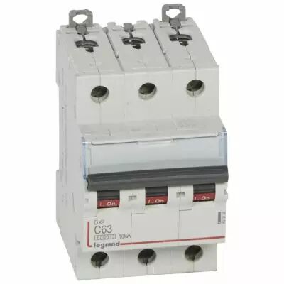 Disjoncteur DX� 6000 -vis/vis- 3P- 400V~-63A-10kA-courbeC-peigne HX� trad 4P - 3M (407835)