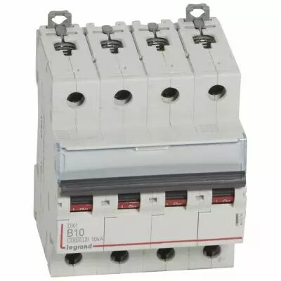 Disjoncteur DX� 6000 -vis/vis- 4P- 400V~ - 10A-10kA - courbe B-peigne HX� trad 3P- 4M (407594)