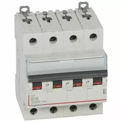 Disjoncteur DX� 6000 -vis/vis- 4P- 400V~ - 16A-10kA - courbe B-peigne HX� trad 3P- 4M (407595)