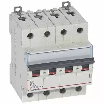 Disjoncteur DX� 6000 -vis/vis- 4P- 400V~ - 40A-10kA - courbe B-peigne HX� trad 3P- 4M (407599)