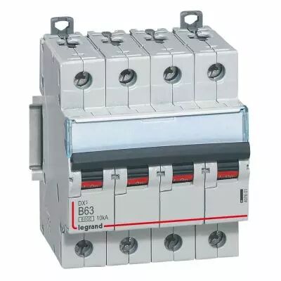 Disjoncteur DX� 6000 -vis/vis- 4P- 400V~ - 63A-10kA - courbe B-peigne HX� trad 3P- 4M (407601)