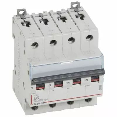 Disjoncteur DX� 6000 -vis/vis- 4P- 400V~ - 6A-10kA - courbe B-peigne HX� trad 3P- 4M (407593)