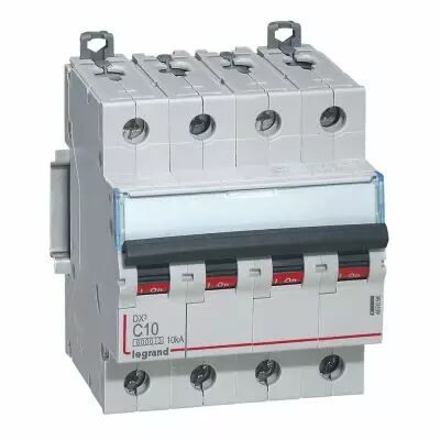 Disjoncteur DX� 6000 -vis/vis- 4P- 400V~-10A-10kA-courbeC-peigne HX� trad 4P - 4M (407896)