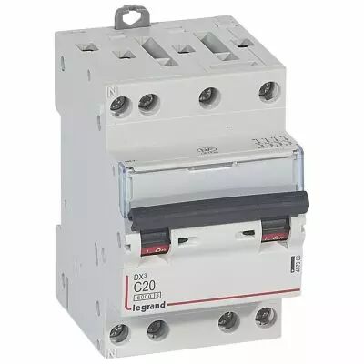 Disjoncteur DX� 6000 -vis/vis- 4P- 400V~-20A-10kA-courbeC-peigne HX� opti 4P - 3M (407908)