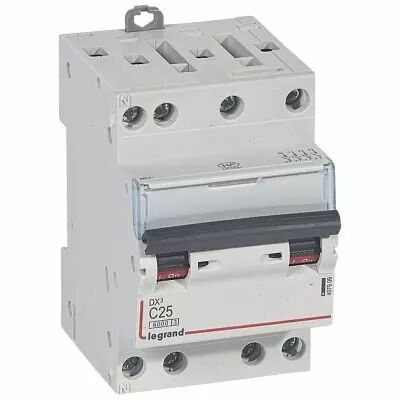 Disjoncteur DX� 6000 -vis/vis- 4P- 400V~-25A-10kA-courbeC-peigne HX� opti 4P - 3M (407909)