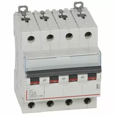 Disjoncteur DX� 6000 -vis/vis- 4P- 400V~-25A-10kA-courbeC-peigne HX� trad 4P - 4M (407900)