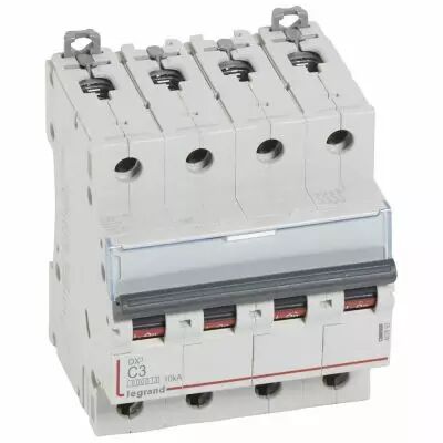 Disjoncteur DX� 6000 -vis/vis- 4P- 400V~-3A-10kA-courbeC-peigne HX� trad 4P - 4M (407892)