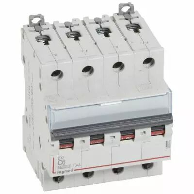Disjoncteur DX� 6000 -vis/vis- 4P- 400V~-6A-10kA-courbeC-peigne HX� trad 4P - 4M (407894)