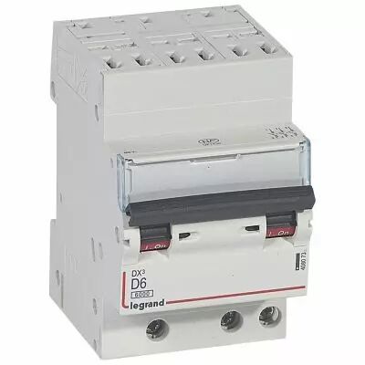 Disjoncteur DX� 6000-auto/vis-3P-400V~-6A-10kA -courbe D-peigne HX� opti 4P - 3M (408073)