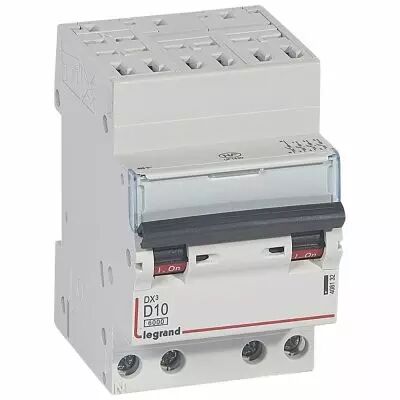 Disjoncteur DX� 6000-auto/vis-4P-400V~-10A-10kA-courbe D-peigne HX� opti 4P - 3M (408132)