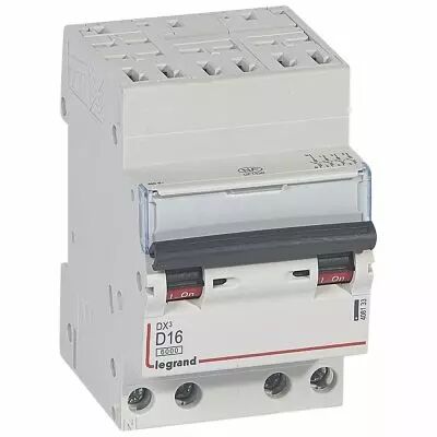 Disjoncteur DX� 6000-auto/vis-4P-400V~-16A-10kA-courbe D-peigne HX� opti 4P - 3M (408133)