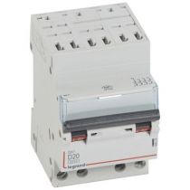 Disjoncteur DX³ 6000-auto/vis-4P-400V~-20A-10kA-courbe D-peigne HX³ opti 4P - 3M (408134)