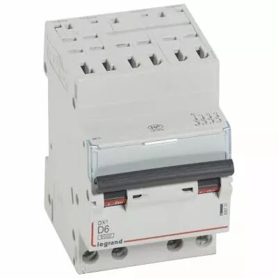 Disjoncteur DX� 6000-auto/vis-4P-400V~-6A-10kA -courbe D-peigne HX� opti 4P - 3M (408131)