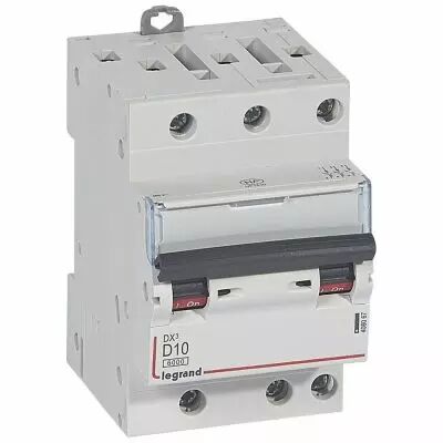 Disjoncteur DX� 6000-vis/vis-3P-400V~-10A-10kA-courbe D-peigne HX� opti 4P - 3M (408067)