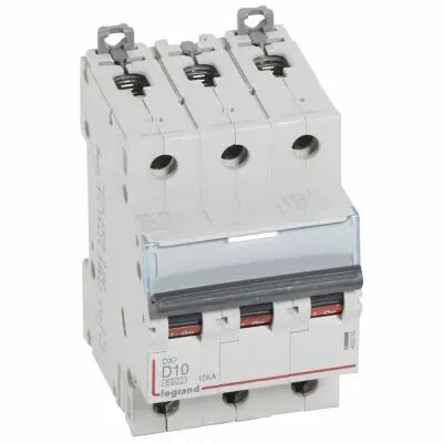 Disjoncteur DX� 6000-vis/vis-3P-400V~-10A-10kA-courbe D-peigne HX� trad 3P-3M (408058)