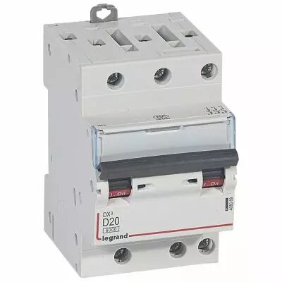 Disjoncteur DX� 6000-vis/vis-3P-400V~-20A-10kA-courbe D-peigne HX� opti 4P - 3M (408069)