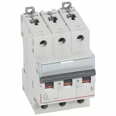 Disjoncteur DX� 6000-vis/vis-3P-400V~-3A-10kA-courbe D-peigne HX� trad 3P-3M (408055)