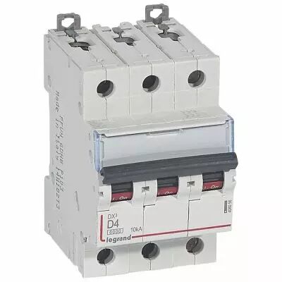 Disjoncteur DX� 6000-vis/vis-3P-400V~-4A-10kA-courbe D-peigne HX� trad 3P-3M (408056)