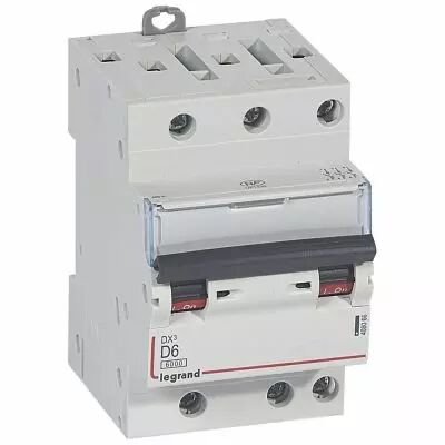 Disjoncteur DX� 6000-vis/vis-3P-400V~-6A-10kA-courbe D-peigne HX� opti 4P - 3M (408066)