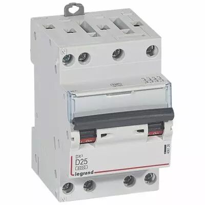 Disjoncteur DX� 6000-vis/vis-4P-400V~-25A-10kA-courbe D-peigne HX� opti 4P - 3M (408128)