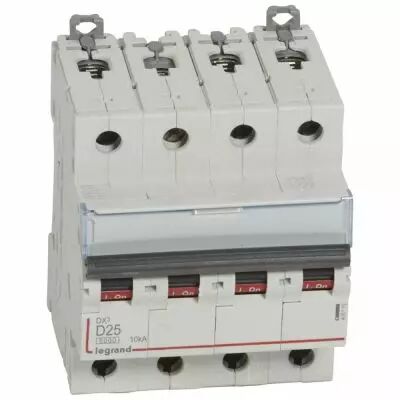 Disjoncteur DX� 6000-vis/vis-4P-400V~-25A-10kA-courbe D-peigne HX� trad 4P - 4M (408119)