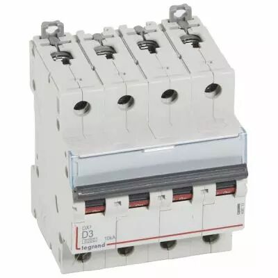 Disjoncteur DX� 6000-vis/vis-4P-400V~-3A-10kA-courbe D-peigne HX� trad 4P - 4M (408113)