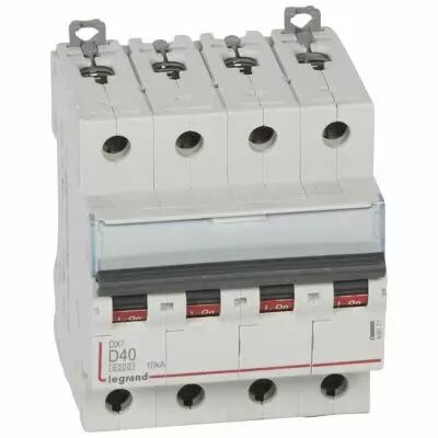 Disjoncteur DX� 6000-vis/vis-4P-400V~-40A-10kA-courbe D-peigne HX� trad 4P - 4M (408121)