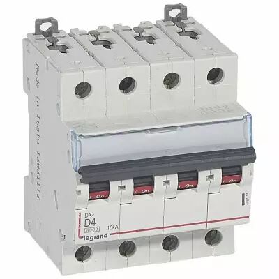 Disjoncteur DX� 6000-vis/vis-4P-400V~-4A-10kA-courbe D-peigne HX� trad 4P - 4M (408114)