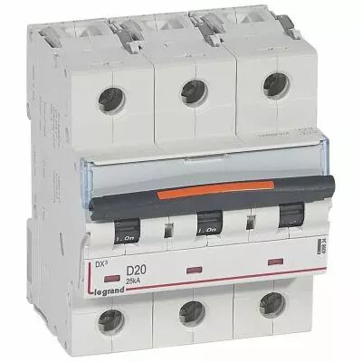 Disjoncteur DX�-vis/vis-3P-400V~-20A-25kA-courbe D - 4,5M (409834)