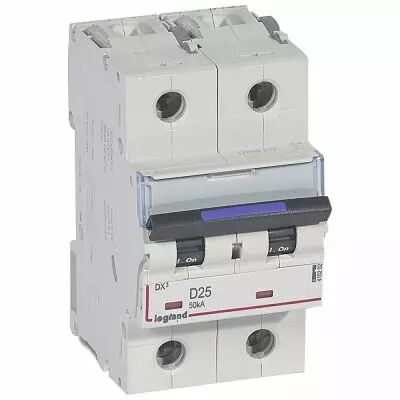 Disjoncteur magn�to-therm DX� - 2P - 25 A - 50 kA - courbe D - 3M (410202)