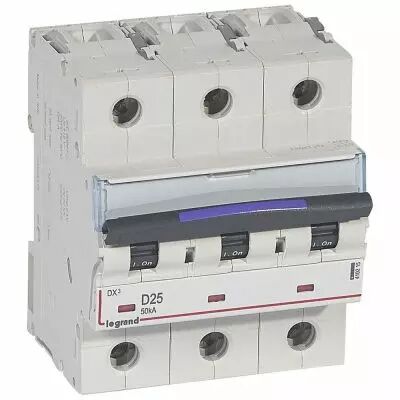 Disjoncteur magn�to-therm DX� - 3P - 25 A - 50 kA - courbe D - 4,5M (410215)