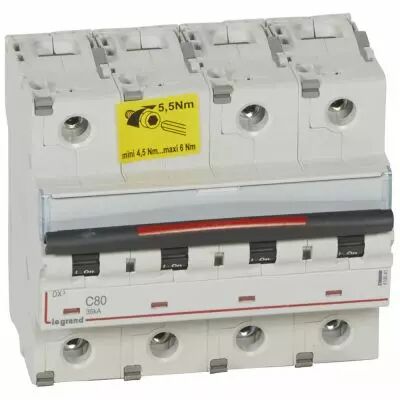 Disjoncteur magn�to-therm DX� - 4P - 80 A - 36 kA - courbe C - 6M (410041)