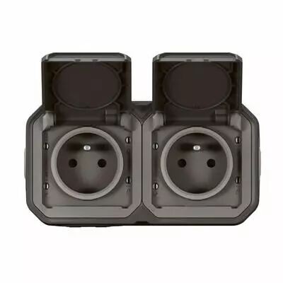 Double prise de courant pr�c�bl�e 2x2P+T horizontale �tanche Plexo livr�e compl�te pour fixation saillie - anthracite (069788L)
