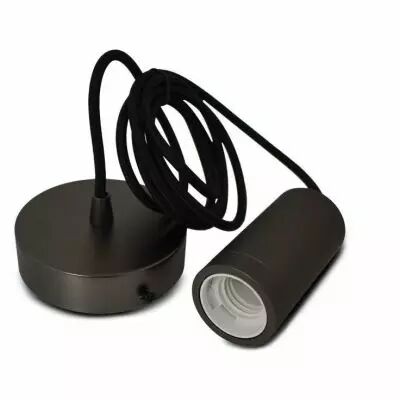 douille e27 metal m009 cylindre mat perle noir + cable 2 m (5029)