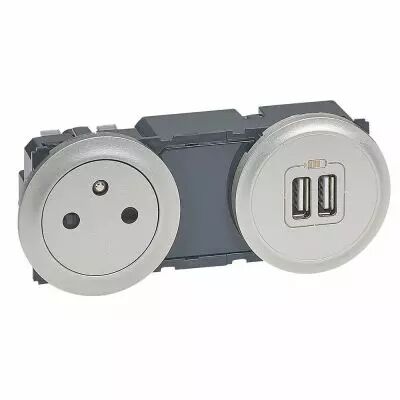 Enjoliveur C�liane - prise double pour chargeur USB - titane